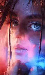 a person with very many different makeup looks at something