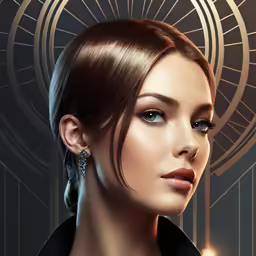 a woman wearing jewelry looks up with her hand on her shoulder