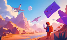 someone looking at a cell phone with a lot of kites flying in the sky