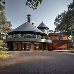 a building with many windows and circular roof