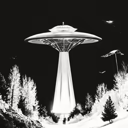 a giant object in the middle of a black and white photo