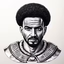 a black and white drawing of a man wearing an afro wig