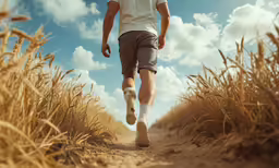 a person wearing socks, and shorts on a trail