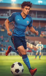 soccer player in action about to kick the ball,a soccer player is kicking the ball in a stadium