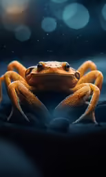 a frog sitting on a black rock