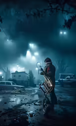 a man on a scooter is standing in the street