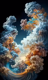 a painting depicting the shape of a wave