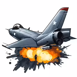 the fighter jet is exploding up while its landing