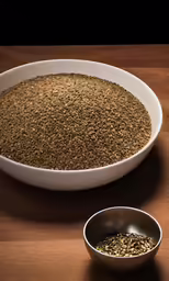 there are a lot of grain in the bowl on this table