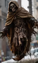 the skeleton man is riding on his horse
