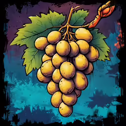 grape illustration with wine being poured into the vessel and placed on a stem