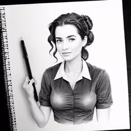a pencil sketch of a woman with a very short hair