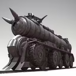 the black iron beast has wheels and large claws on its head