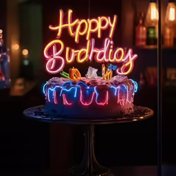 a birthday cake with candles lit in the dark