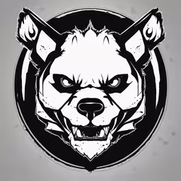 a black and white wolf face with teeth,the face of an angry animal with big eyes and a large snarl