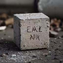 a brick that has been vandalized with black ink
