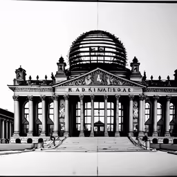 black and white image of a domed building
