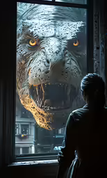 a person looking at the face of a white tiger