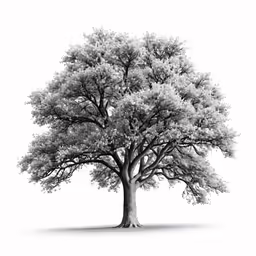a black and white photo of a tree in front of a white background