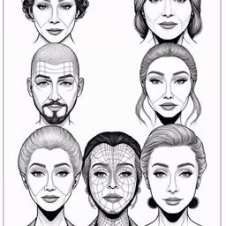 several people are wearing different faces, one with an artificial head