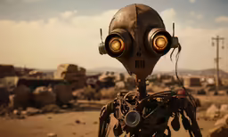a strange looking alien with two eyes in the desert