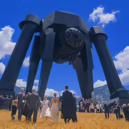 a very large metal structure sitting in a field
