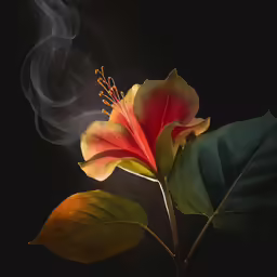 the smoke rises above a flower as it rests on the stem