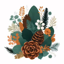 a poster with some pine cones on top of leaves