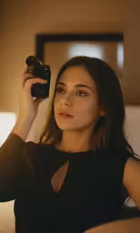 a young woman taking a picture with a camera