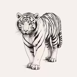 a black and white drawing of a tiger
