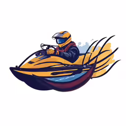 a man riding on the back of a yellow jet ski