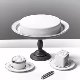 a plate and cup sitting on a white table