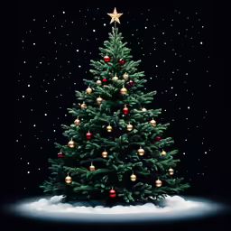 a christmas tree with gold ornaments is featured in a painting