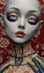digital painting of female robot with unusual skin pattern