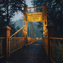 an image of a bridge lit up in the rain