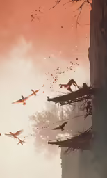 the reflection of two men climbing over a cliff
