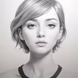 a black and white photo of a woman with short hair