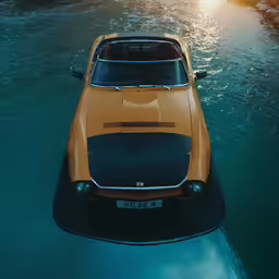 a car on water in the ocean