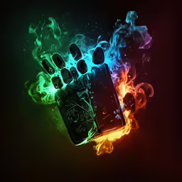 two phones covered in glowing colors on a dark background