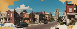 there is a road through the old buildings