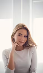 a woman posing for a picture with her laptop