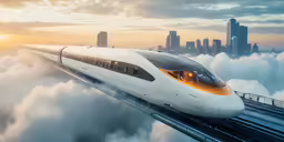 a train that is sitting on the tracks above clouds