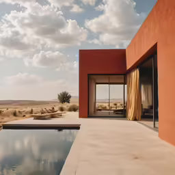 a pool near the entrance to a desert area
