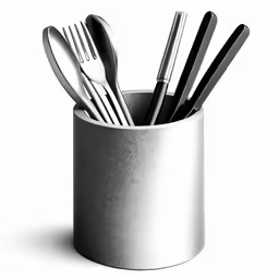 forks and spoons are in the cup