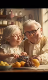 an old man and young girl eating at a table