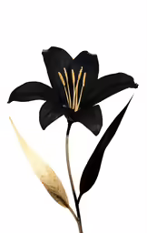 a black flower with a gold center