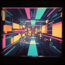 the room is empty and has colorful lines on it