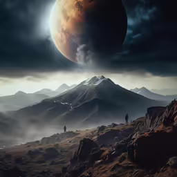 some people stand on a hill on an alien planet