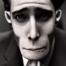 a man wearing suit and tie with one eye opened