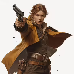 a man is holding a gun and pointing at the camera